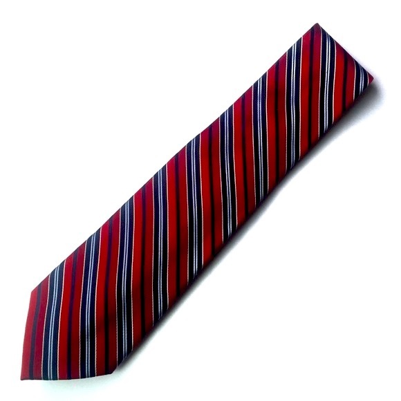 CLUB ROOM Silk Tie Red White and Blue Striped - Picture 2 of 7
